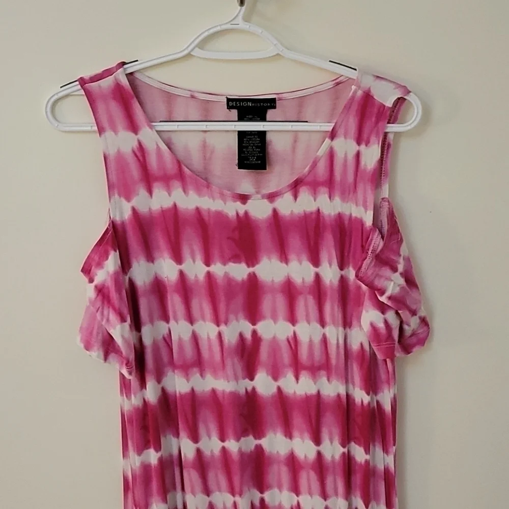 DESIGN HISTORY Hot Pink Shibori Cold Shoulder Beach Resort Maxi Dress - Picture 2 of 6